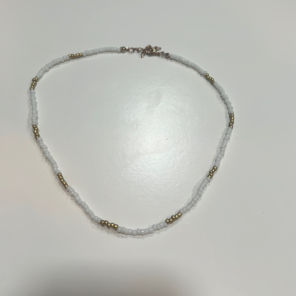 Gold and white beaded choker